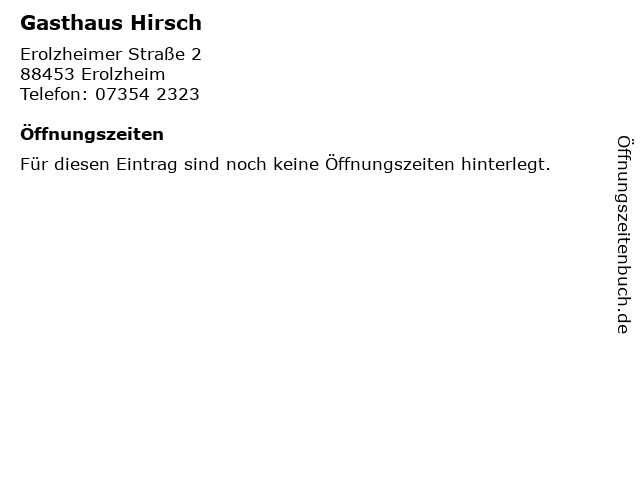 Gasthaus Hirsch in Erolzheim: Adresse und Öffnungszeiten