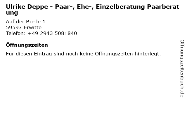 Ulrike Deppe - Paar-, Ehe-, Einzelberatung Paarberatung in Erwitte: Adresse und Öffnungszeiten