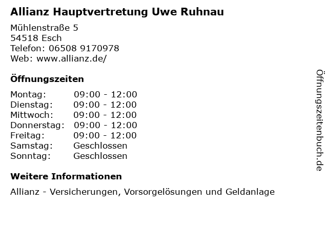 Allianz Hauptvertretung Uwe Ruhnau in Esch: Adresse und Öffnungszeiten