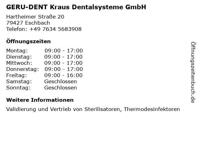 ᐅ Offnungszeiten Geru Dent Kraus Dentalsysteme Gmbh Hartheimer Strasse In Eschbach
