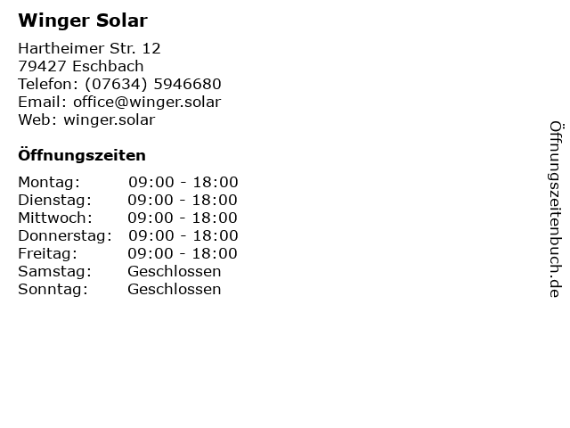 Winger Solar in Eschbach: Adresse und Öffnungszeiten