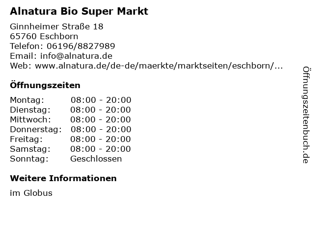 Alnatura Bio Super Markt in Eschborn: Adresse und Öffnungszeiten