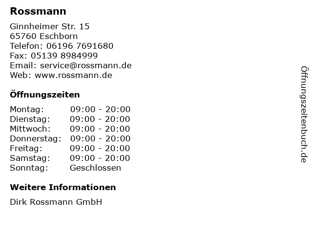 Rossmann in Eschborn: Adresse und Öffnungszeiten