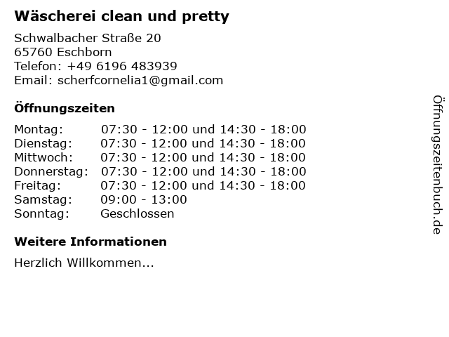 Wäscherei clean und pretty in Eschborn: Adresse und Öffnungszeiten
