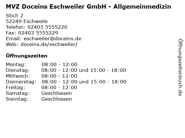MVZ Doceins Eschweiler GmbH - Allgemeinmedizin in Eschweile: Adresse und Öffnungszeiten