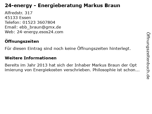 24-energy - Energieberatung Markus Braun in Essen: Adresse und Öffnungszeiten
