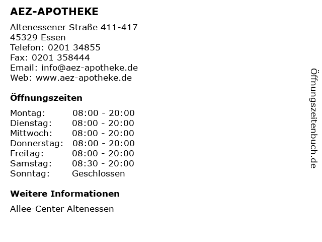 AEZ-APOTHEKE in Essen: Adresse und Öffnungszeiten