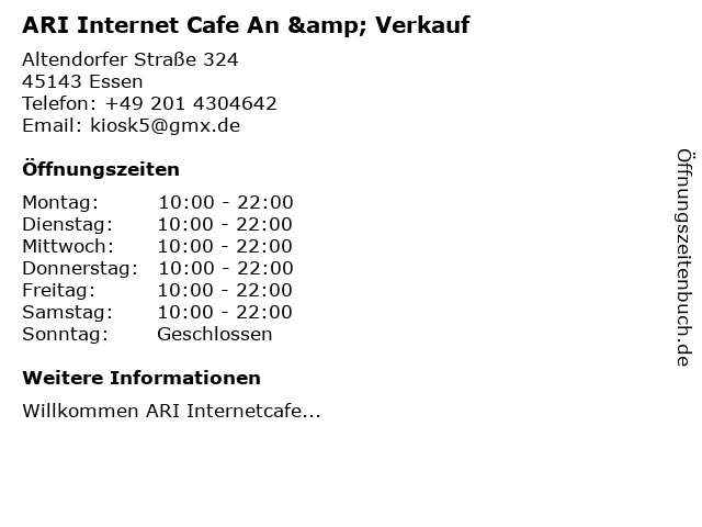 ᐅ Öffnungszeiten „ARI Internet Cafe An & Verkauf“ | Altendorfer Straße