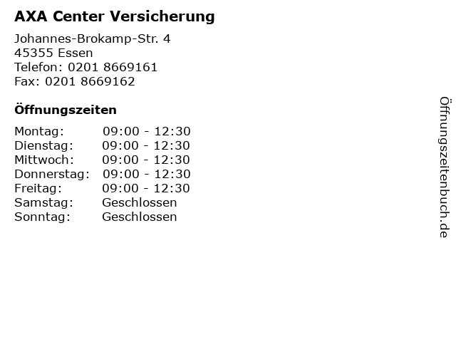 AXA Center Versicherung in Essen: Adresse und Öffnungszeiten