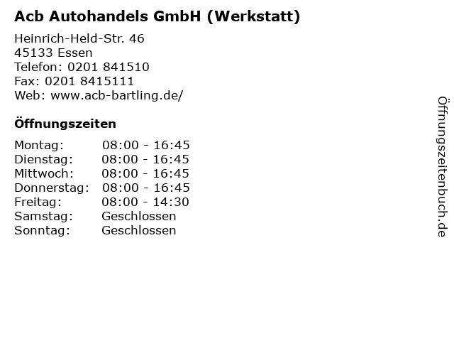 Acb Autohandels GmbH (Werkstatt) in Essen: Adresse und Öffnungszeiten