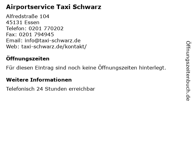 Airportservice Taxi Schwarz in Essen: Adresse und Öffnungszeiten