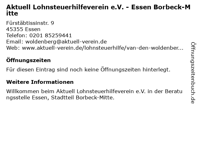 Aktuell Lohnsteuerhilfeverein e.V. - Essen Borbeck-Mitte in Essen: Adresse und Öffnungszeiten