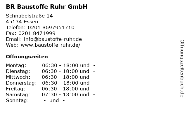 BR Baustoffe Ruhr GmbH in Essen: Adresse und Öffnungszeiten