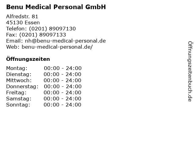 Benu Medical Personal GmbH in Essen: Adresse und Öffnungszeiten