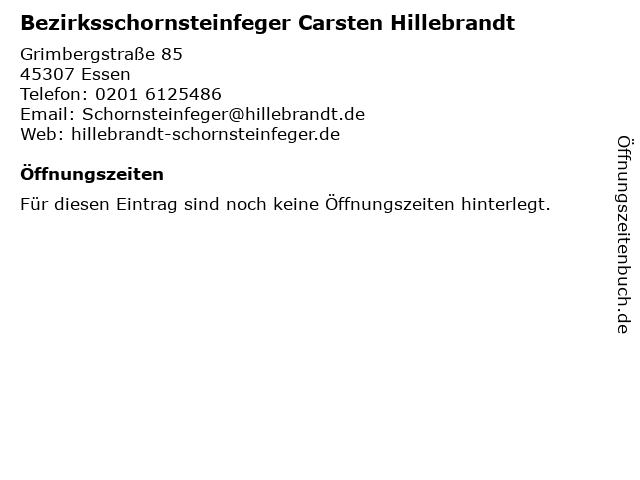 Bezirksschornsteinfeger Carsten Hillebrandt in Essen: Adresse und Öffnungszeiten