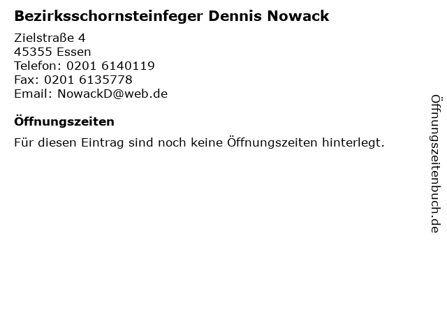 Bezirksschornsteinfeger Dennis Nowack in Essen: Adresse und Öffnungszeiten
