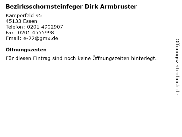 Bezirksschornsteinfeger Dirk Armbruster in Essen: Adresse und Öffnungszeiten