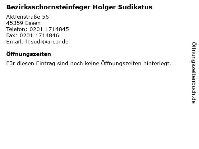 Bezirksschornsteinfeger Holger Sudikatus in Essen: Adresse und Öffnungszeiten
