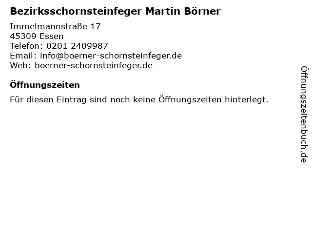 Bezirksschornsteinfeger Martin Börner in Essen: Adresse und Öffnungszeiten