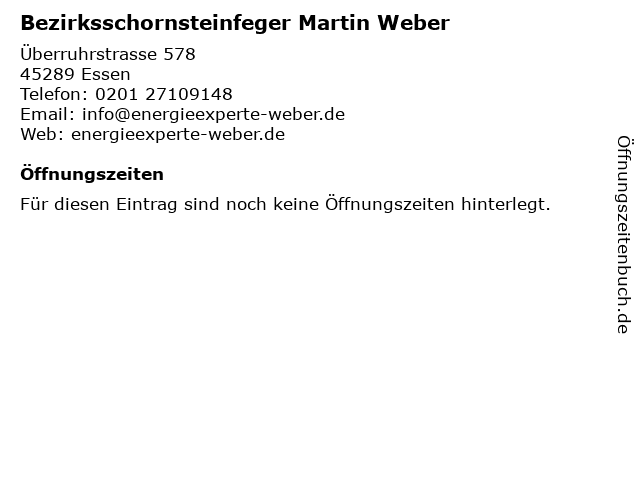 Bezirksschornsteinfeger Martin Weber in Essen: Adresse und Öffnungszeiten
