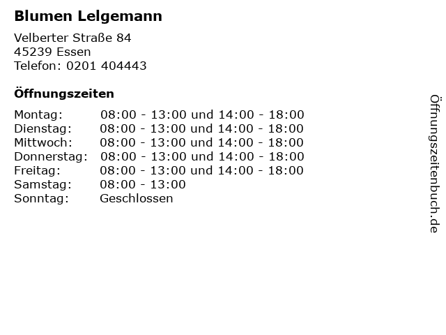 Blumen Lelgemann in Essen: Adresse und Öffnungszeiten