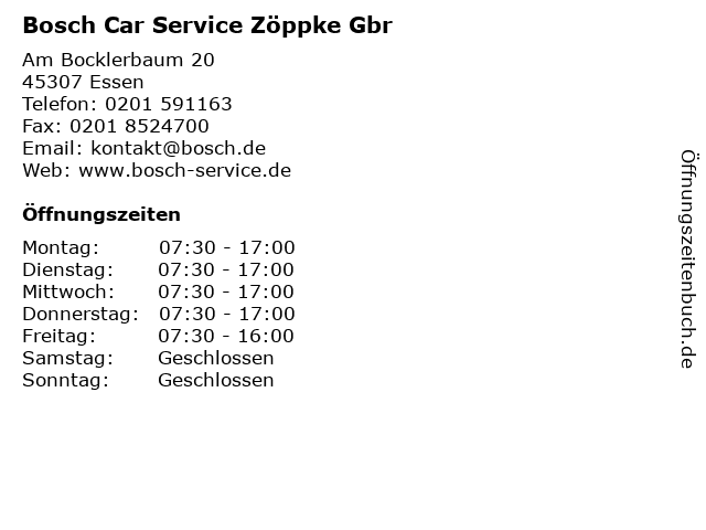 Bosch Car Service Zöppke Gbr in Essen: Adresse und Öffnungszeiten