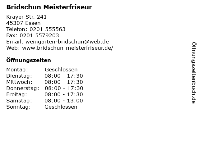 Bridschun Meisterfriseur in Essen: Adresse und Öffnungszeiten