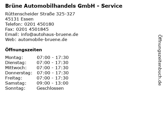 Brüne Automobilhandels GmbH - Service in Essen: Adresse und Öffnungszeiten