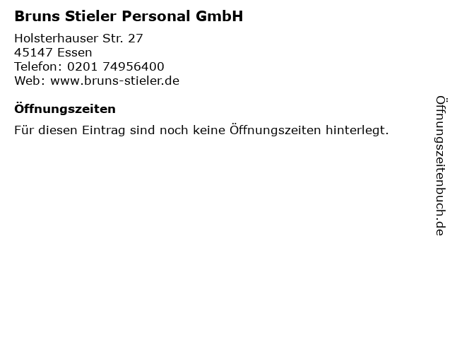 Bruns Stieler Personal GmbH in Essen: Adresse und Öffnungszeiten