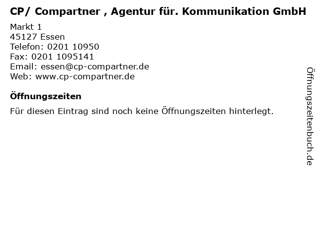 CP/ Compartner , Agentur für. Kommunikation GmbH in Essen: Adresse und Öffnungszeiten