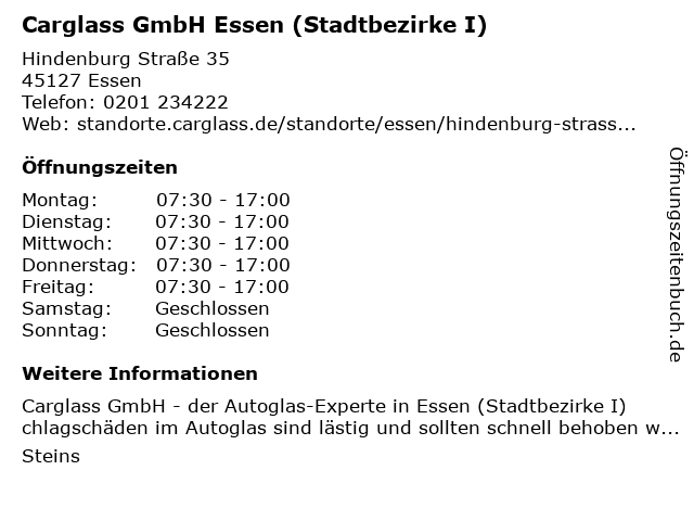 Carglass GmbH Essen (Stadtbezirke I) in Essen: Adresse und Öffnungszeiten