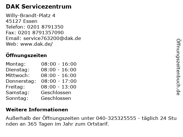 DAK Servicezentrum in Essen: Adresse und Öffnungszeiten