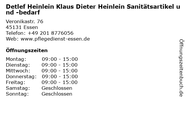 Detlef Heinlein Klaus Dieter Heinlein Sanitätsartikel und -bedarf in Essen: Adresse und Öffnungszeiten
