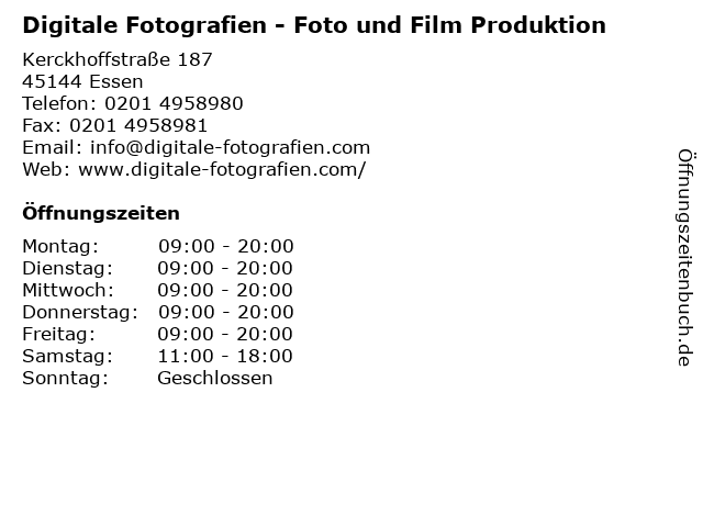 ᐅ Offnungszeiten Digitale Fotografien Kerckhoffstrasse 187d In Essen