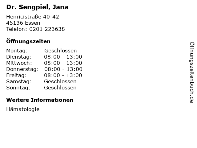 Dr. Sengpiel, Jana in Essen: Adresse und Öffnungszeiten