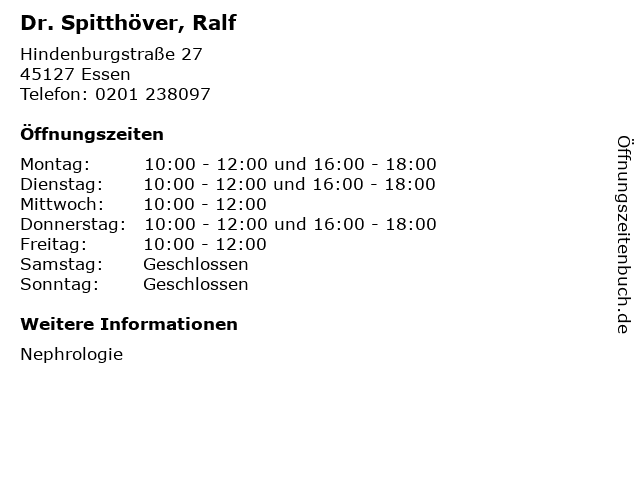 Dr. Spitthöver, Ralf in Essen: Adresse und Öffnungszeiten