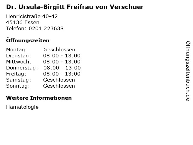 Dr. Ursula-Birgitt Freifrau von Verschuer in Essen: Adresse und Öffnungszeiten