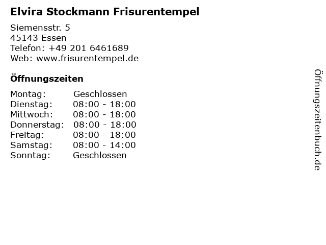 Elvira Stockmann Frisurentempel in Essen: Adresse und Öffnungszeiten