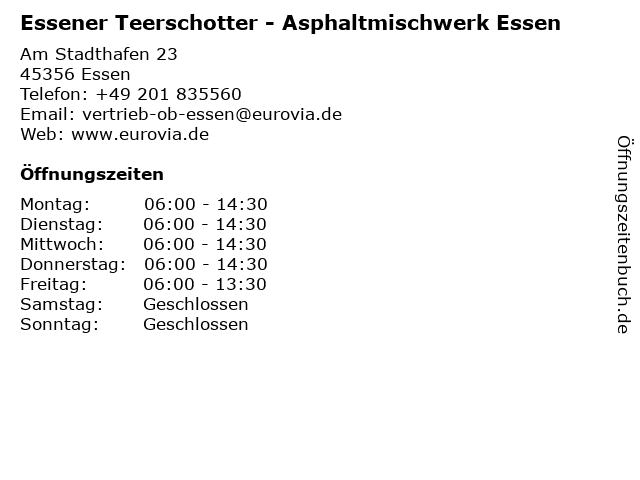 Essener Teerschotter GmbH Asphaltmischwerk Essen in Essen: Adresse und Öffnungszeiten