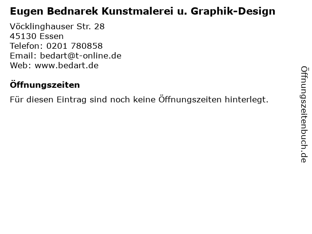 Eugen Bednarek Kunstmalerei u. Graphik-Design in Essen: Adresse und Öffnungszeiten