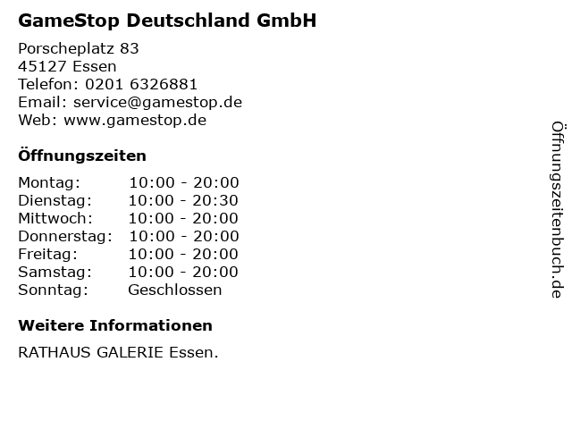 GameStop Deutschland GmbH in Essen: Adresse und Öffnungszeiten