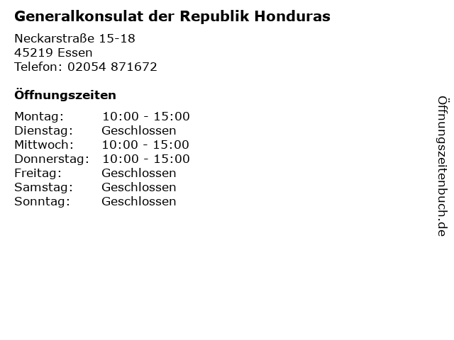 Generalkonsulat der Republik Honduras in Essen: Adresse und Öffnungszeiten