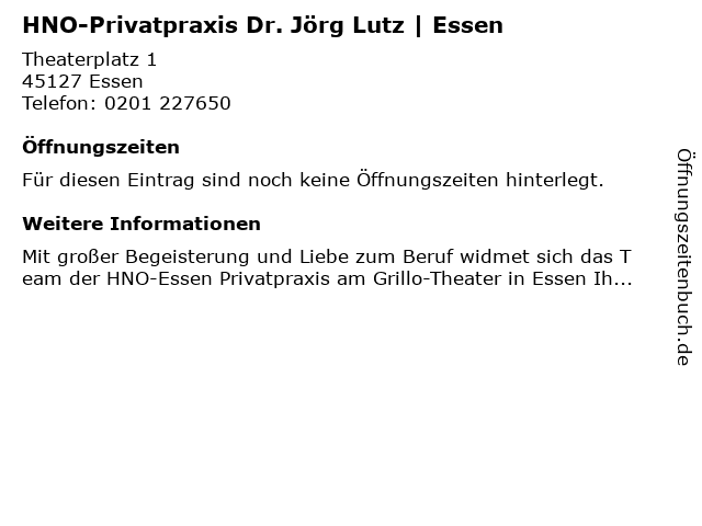 HNO-Privatpraxis Dr. Jörg Lutz | Essen in Essen: Adresse und Öffnungszeiten