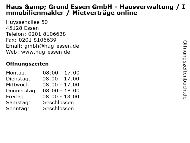 Haus & Grund Essen GmbH - Hausverwaltung / Immobilienmakler / Mietverträge online in Essen: Adresse und Öffnungszeiten