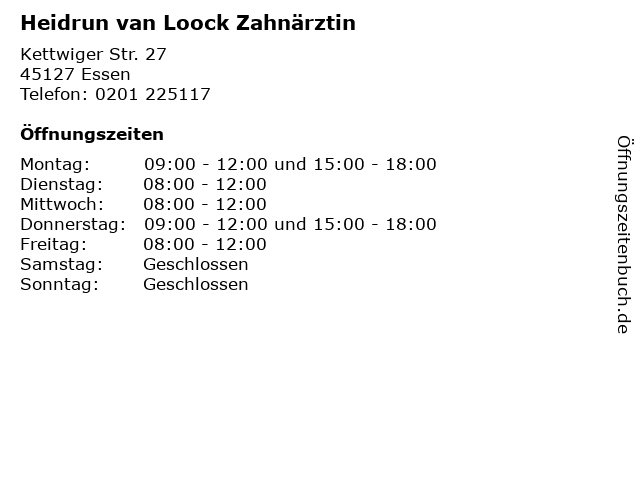 Heidrun van Loock Zahnärztin in Essen: Adresse und Öffnungszeiten