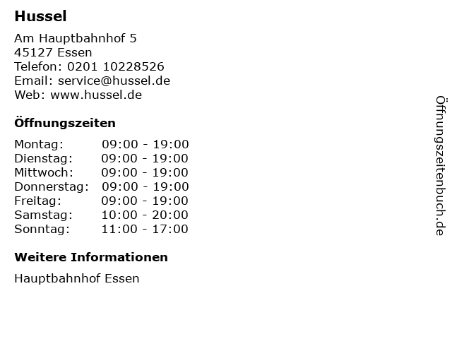 Hussel in Essen: Adresse und Öffnungszeiten