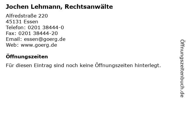 Jochen Lehmann, Rechtsanwälte in Essen: Adresse und Öffnungszeiten