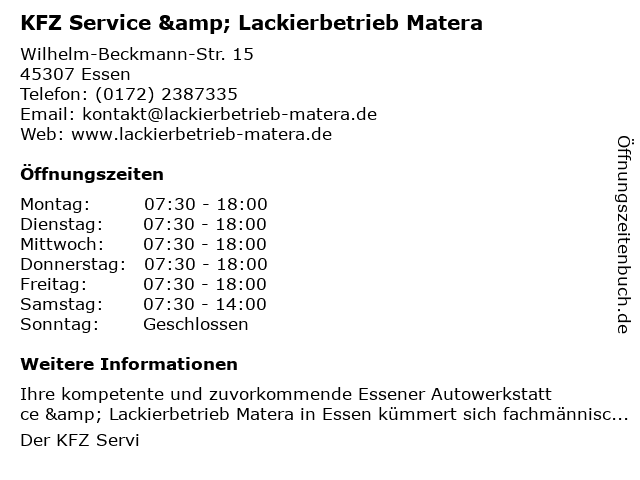 KFZ Service & Lackierbetrieb Matera in Essen: Adresse und Öffnungszeiten