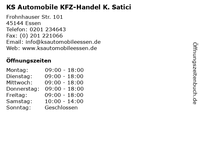 KS Automobile KFZ-Handel K. Satici in Essen: Adresse und Öffnungszeiten