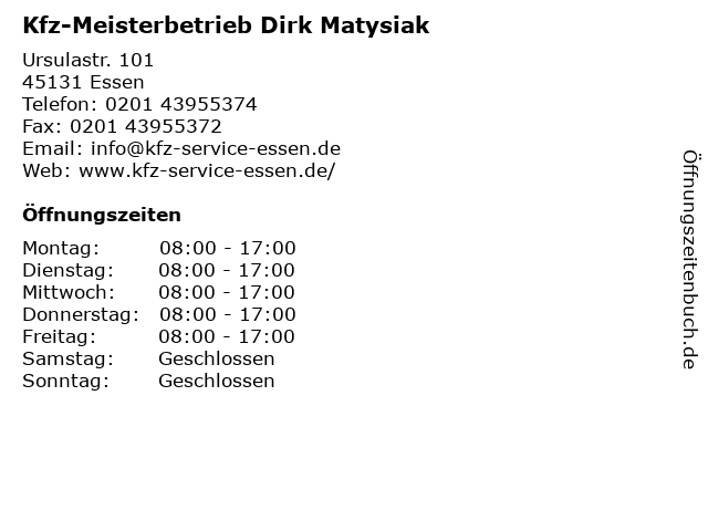 Kfz-Meisterbetrieb Dirk Matysiak in Essen: Adresse und Öffnungszeiten